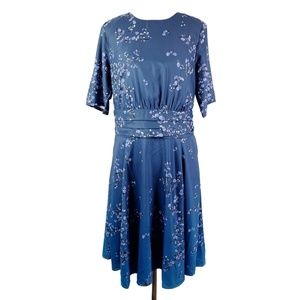 Eshakti Dress Size 16 XL Blue Floral Half Sleeve Ombre Fit Flare Lined Zip